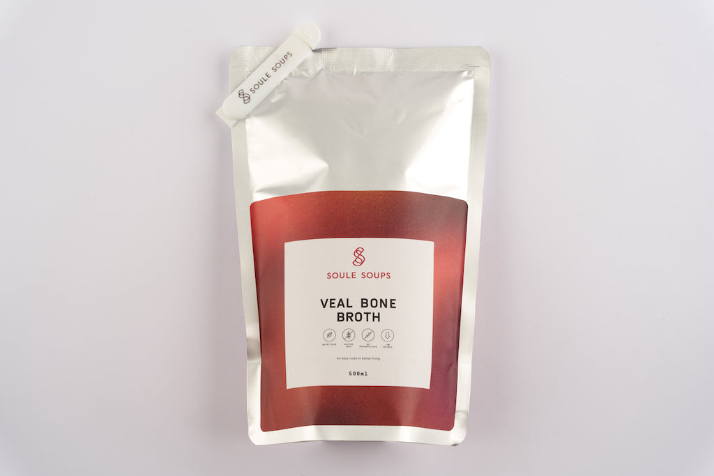 front side pouch, veal bone broth